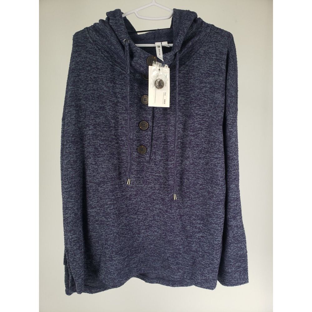 New Cable & Gauge Hoodie Sweatshirt Navy Blue Unisex Size M Super Soft 5 Button